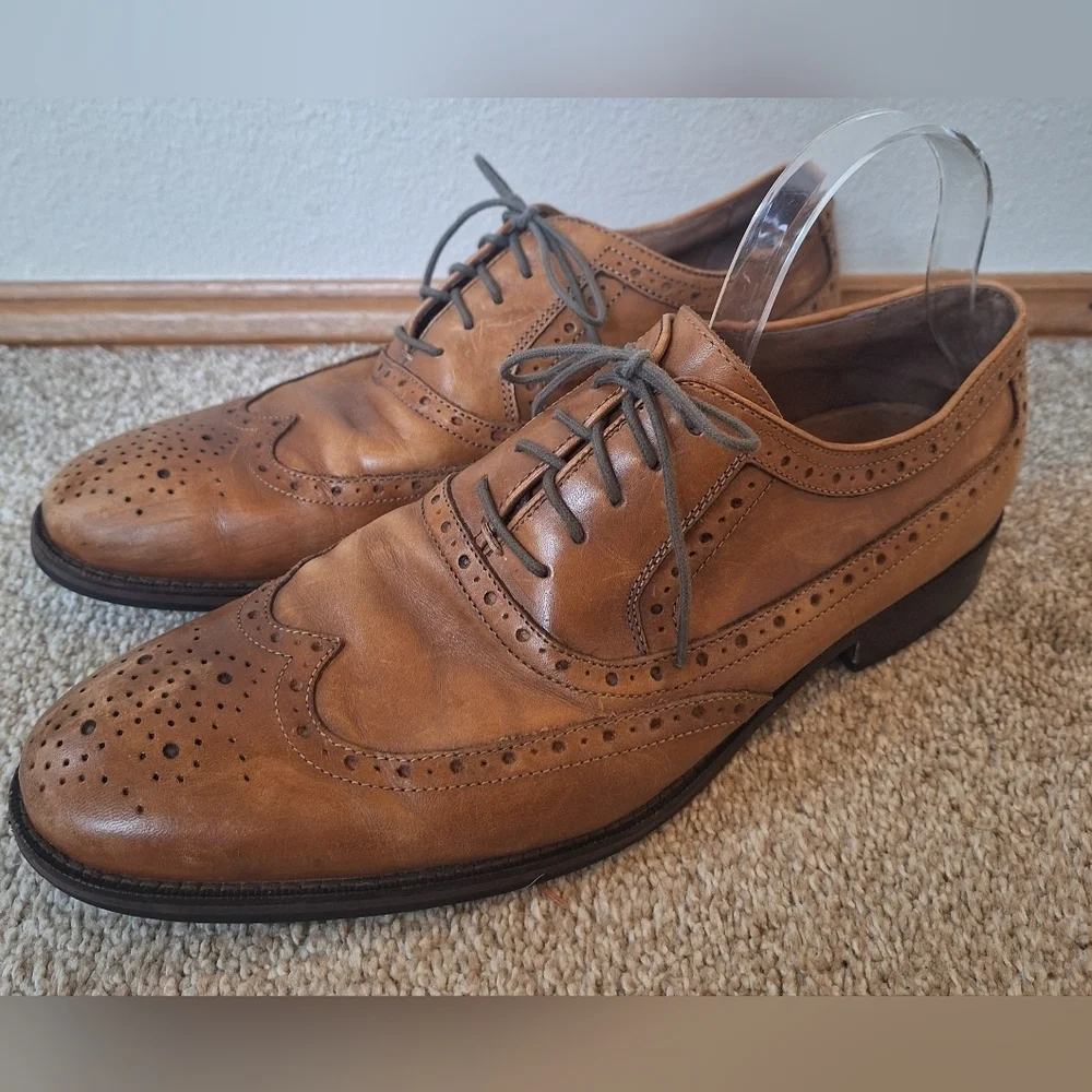 Johnston & Murphy Tyndall Flex Wing Tip Saddle Tan Lace-Up Oxfords Men's 10